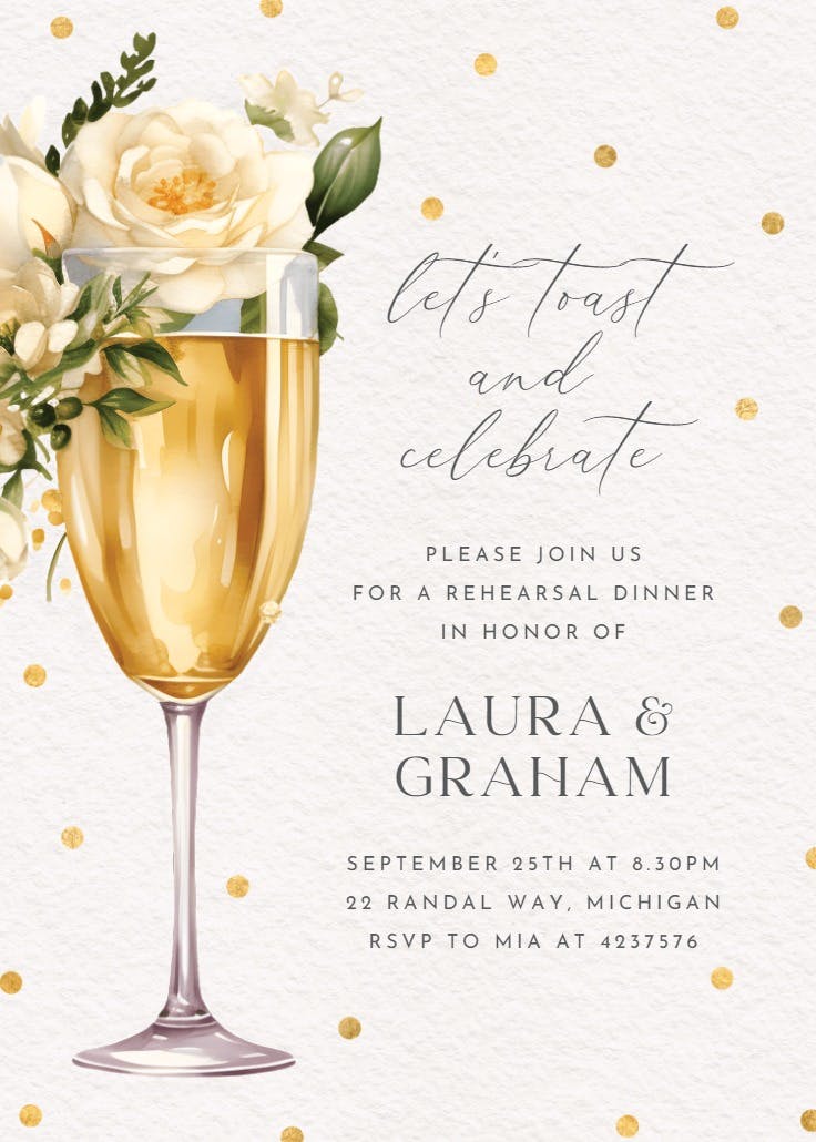 Watercolor toast - rehearsal dinner party invitation